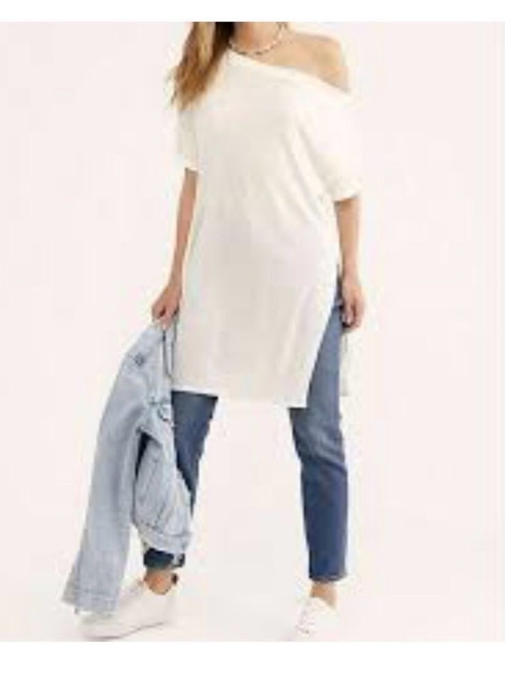 Free People Take It Easy Tunic T-Shirt -Ivory/Off-white